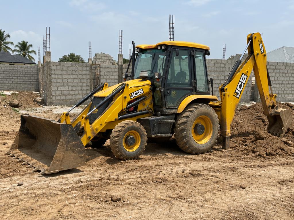 Photograph of a backhoe loader used for building construction and material handling